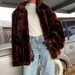 🔥Vintage 40s Real Mouton Sheepskin Fur Luxury Hollywood Glam Swing Coat XL-2X